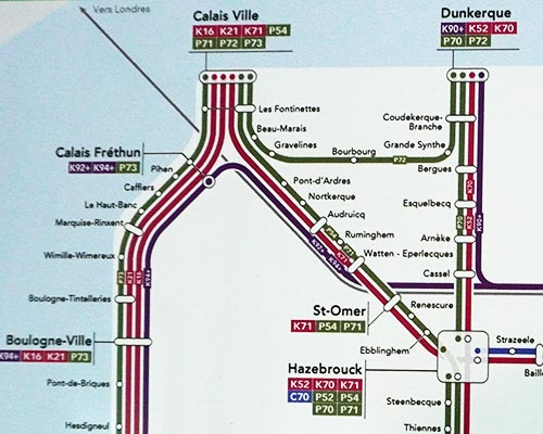ダンケルク~カレー~アミアン地域鉄道路線図